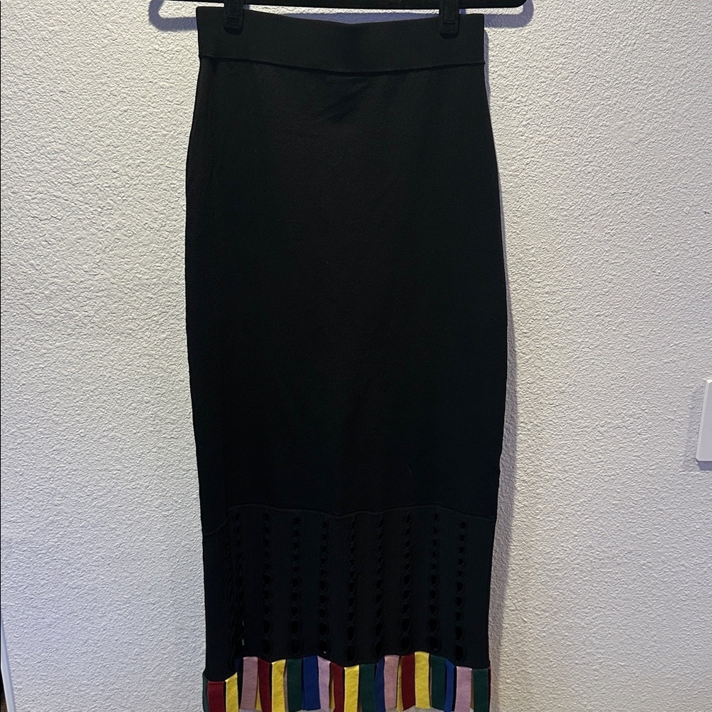 STAUD Black Pencil Skirt with Multicolor Hem - Picture 4 of 6